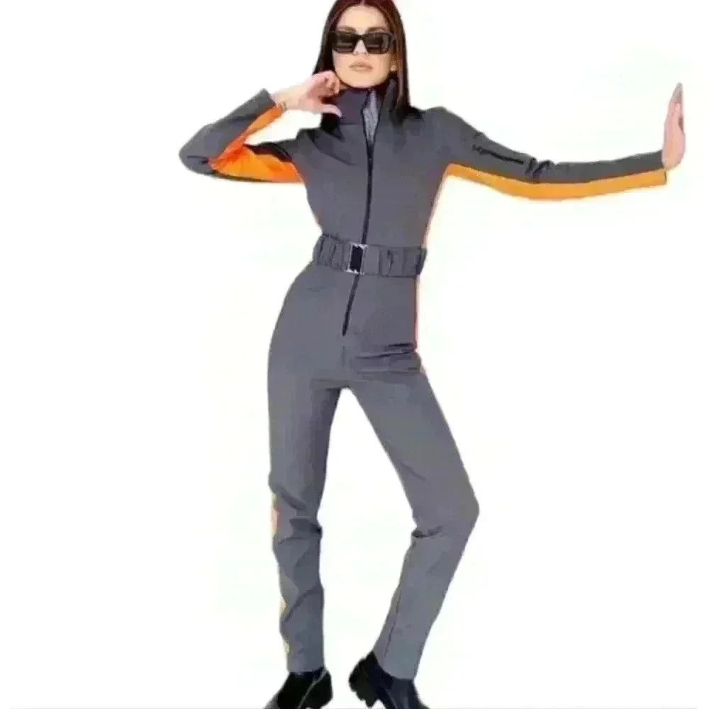 UpWearAndSuits Rembra Orange Gray Belted Ski Suit Nwts Size Medium.